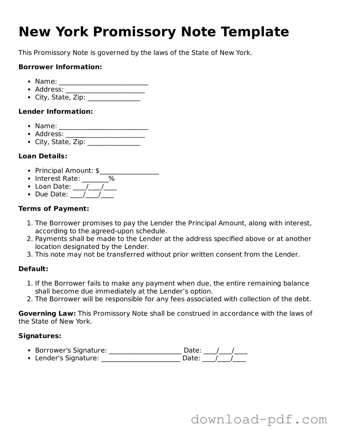 New York Promissory Note Document
