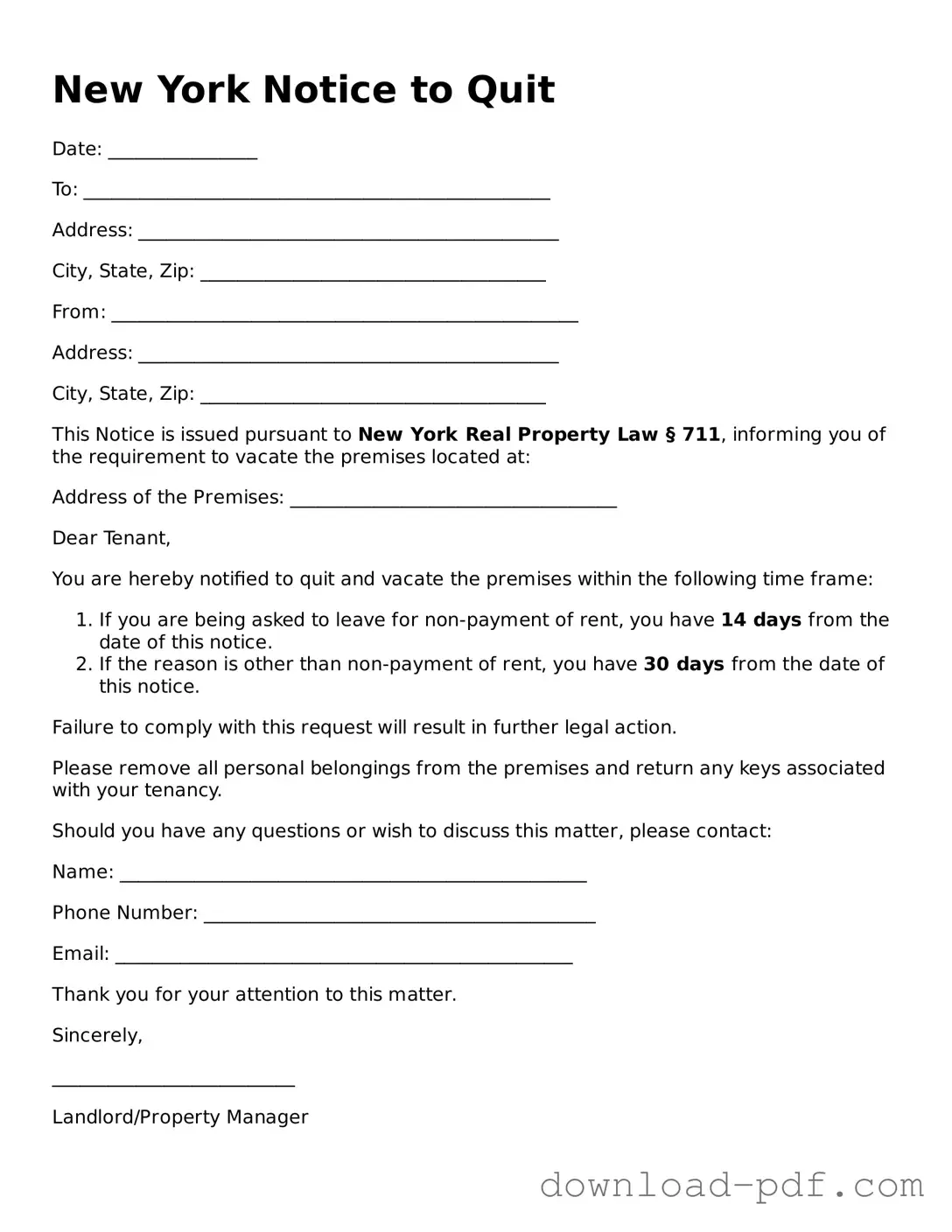 New York Notice to Quit Document