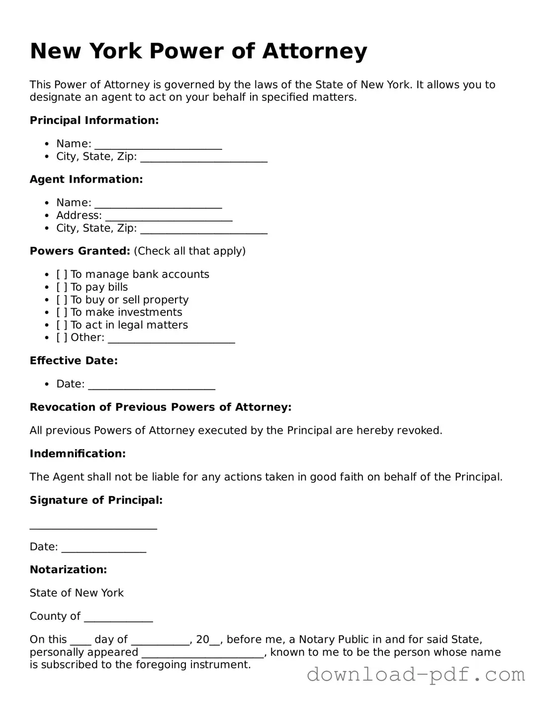 New York Power of Attorney Document