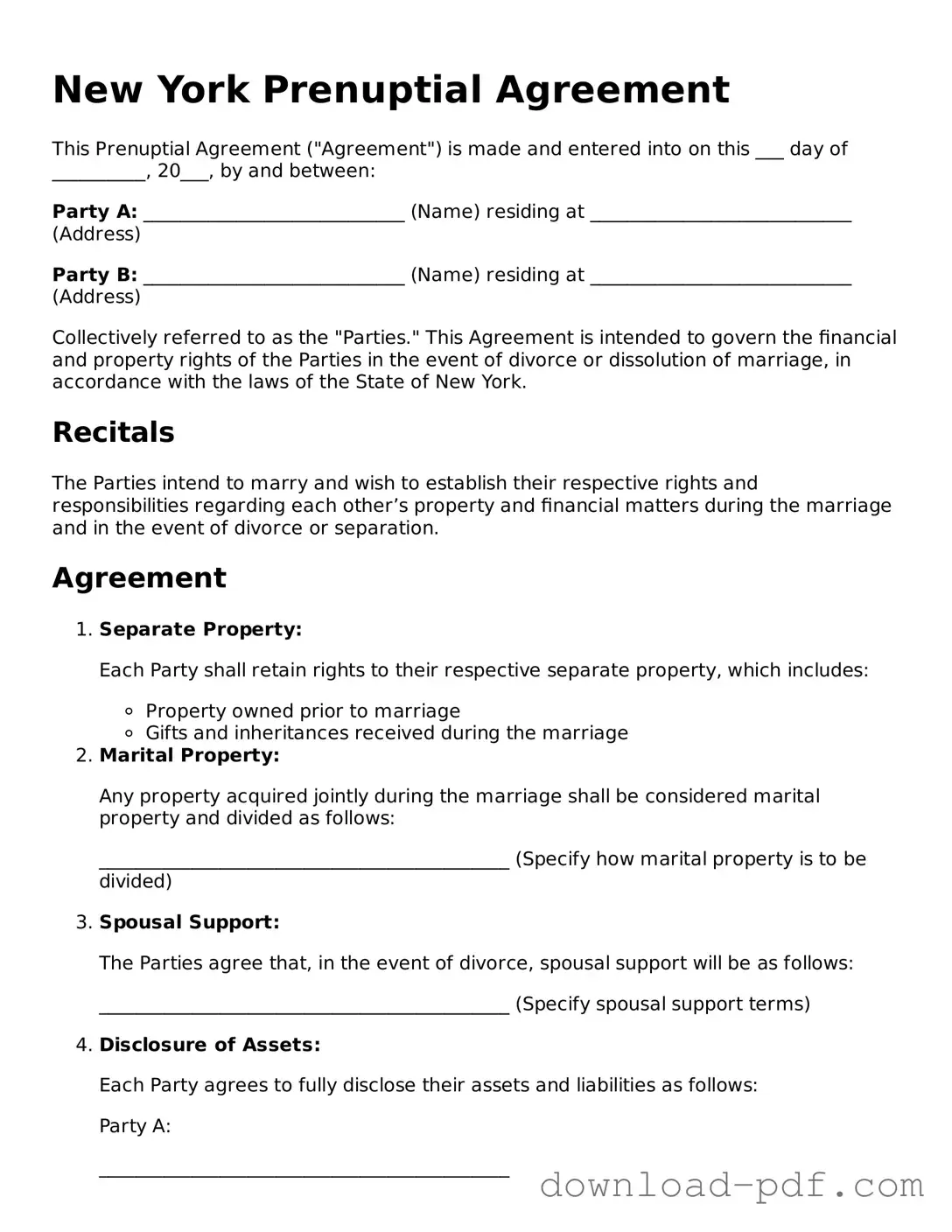 New York Prenuptial Agreement Document