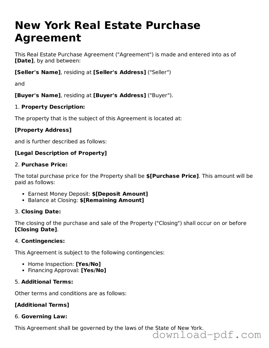 New York Real Estate Purchase Agreement Document