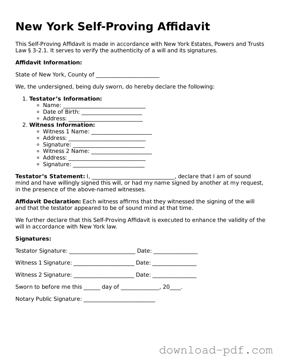 New York Self-Proving Affidavit Document