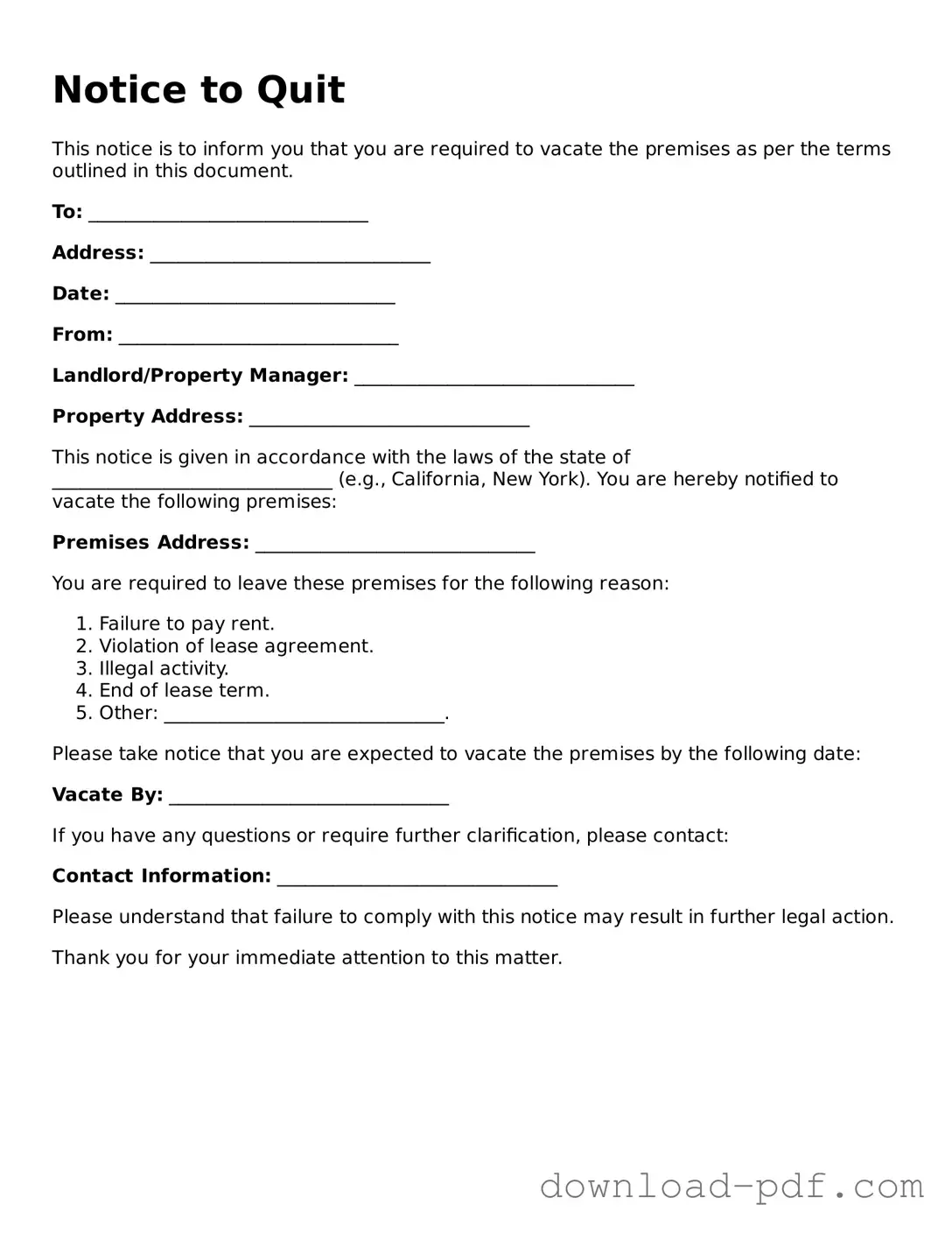 Free Notice to Quit Template