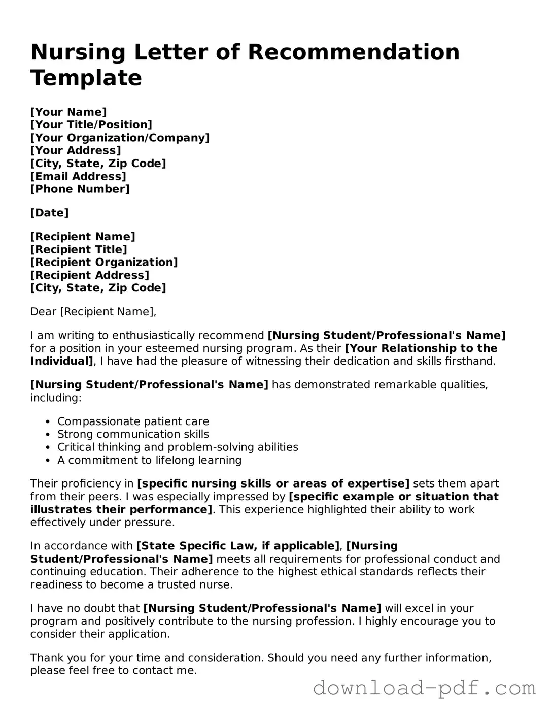 Free Nursing Letter of Recommendation Template