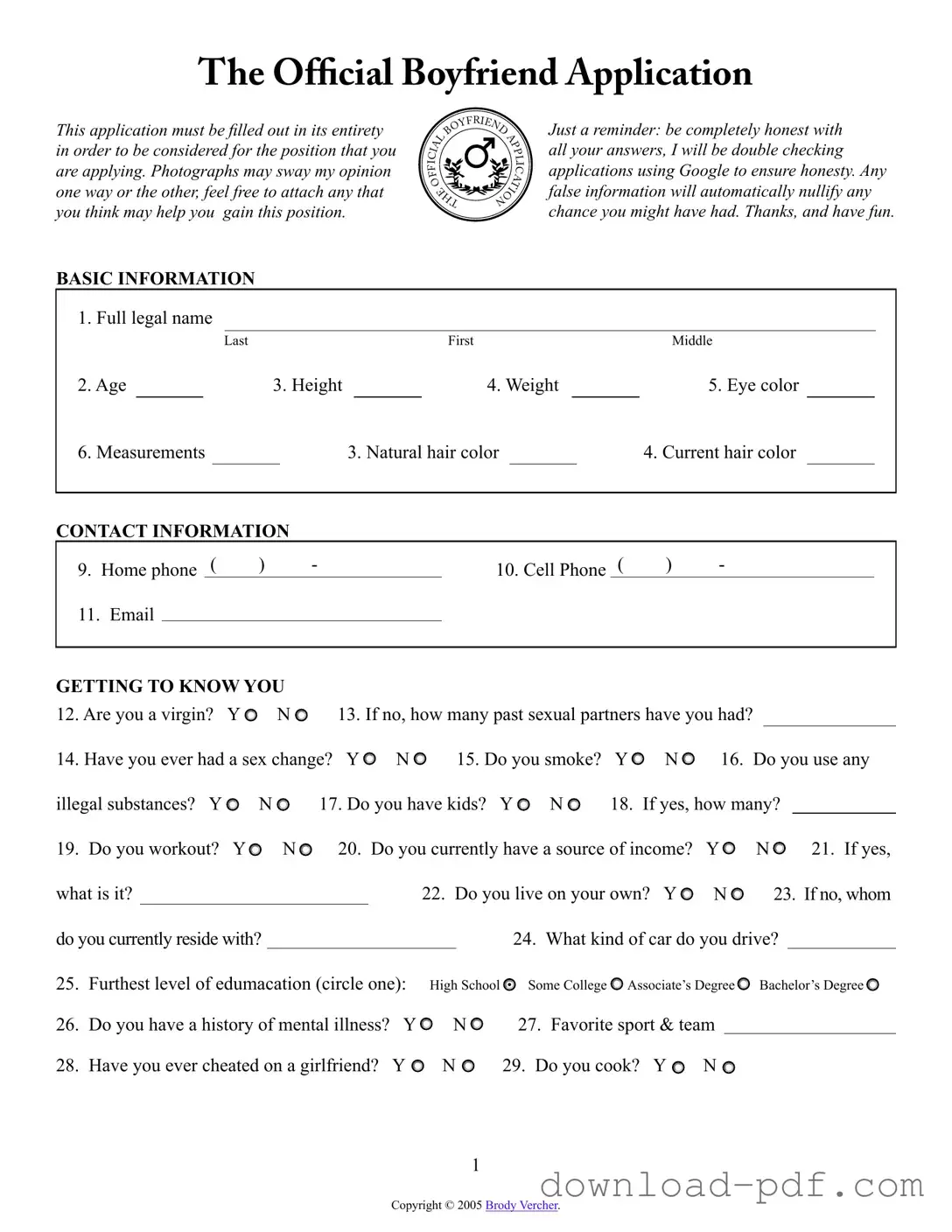 Get Boyfriend application form Template in PDF