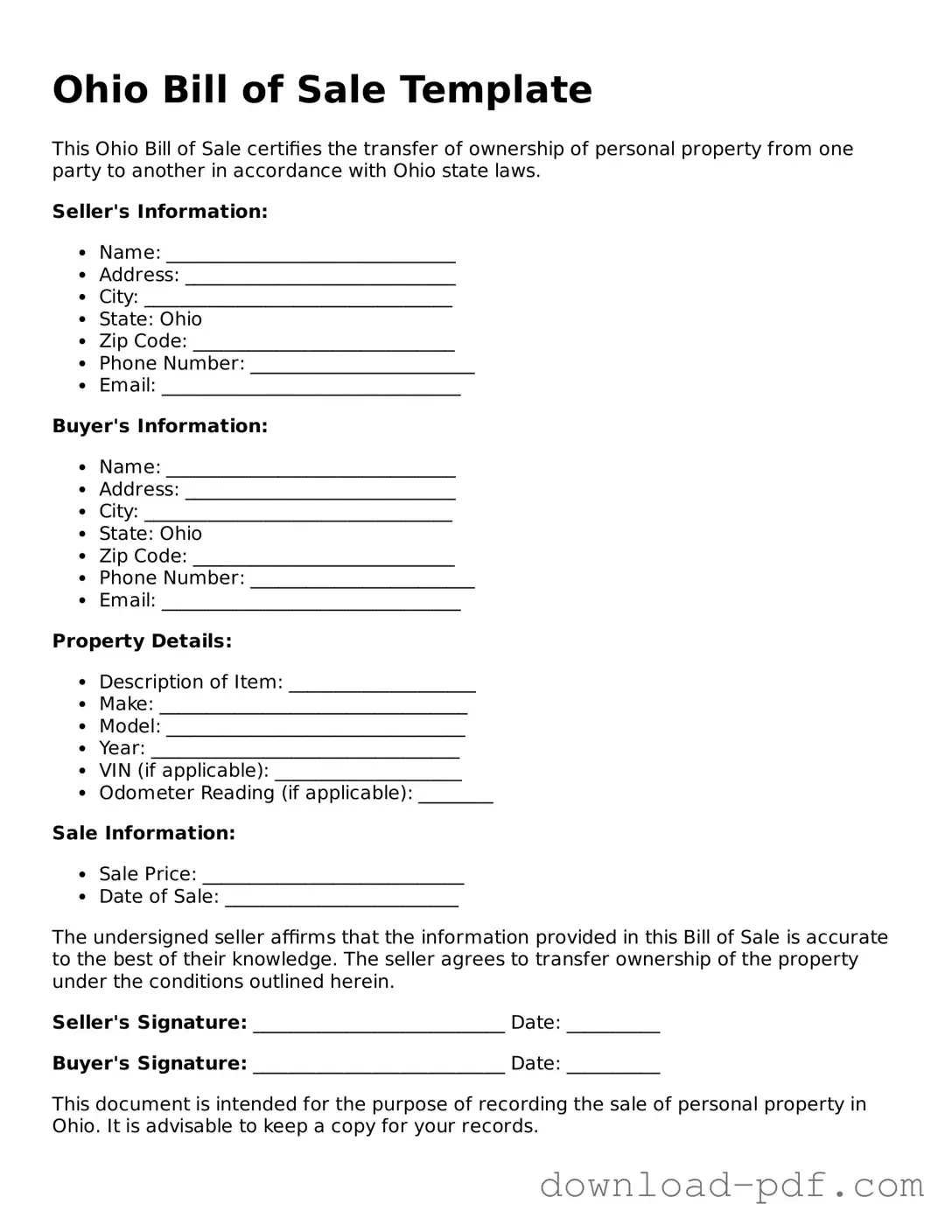Ohio Bill of Sale Document