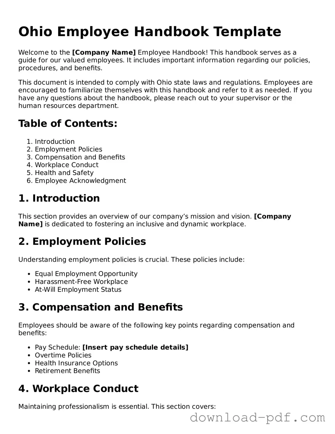 Ohio Employee Handbook Document