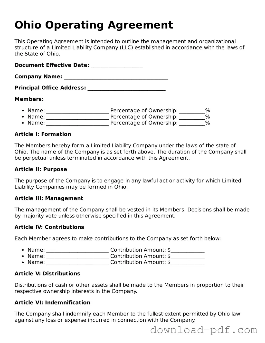 Ohio Operating Agreement Document