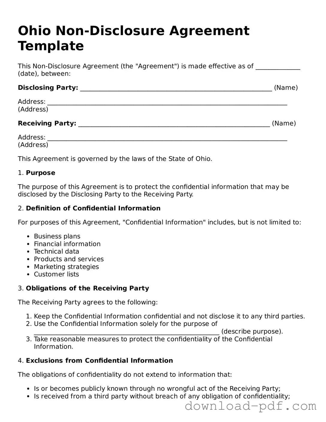 Ohio Non-disclosure Agreement Document