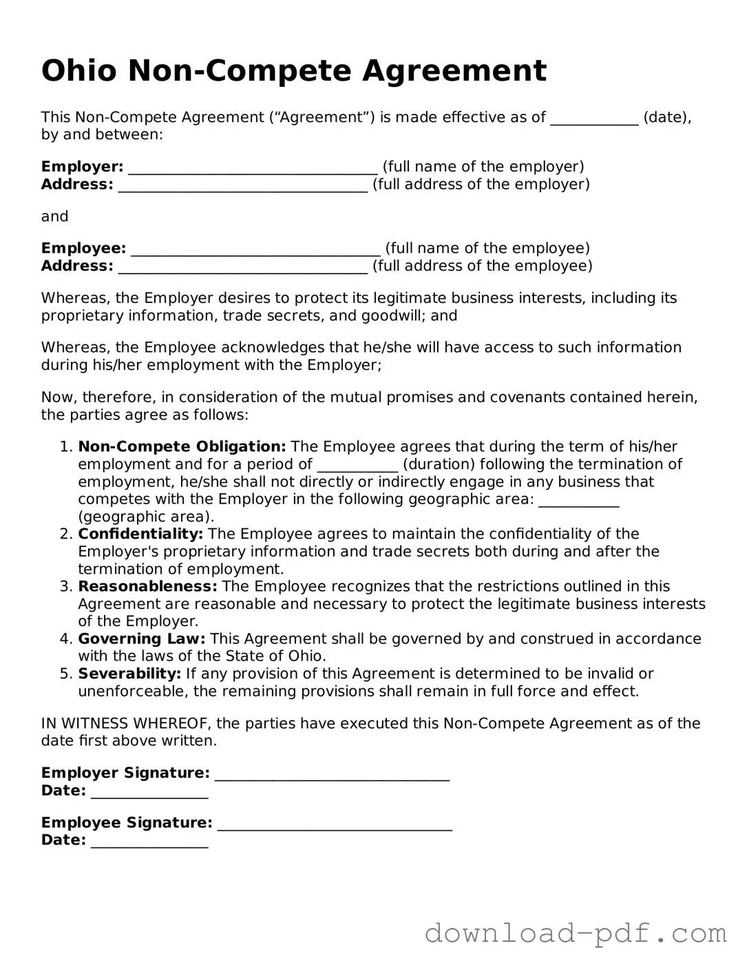 Ohio Non-compete Agreement Document