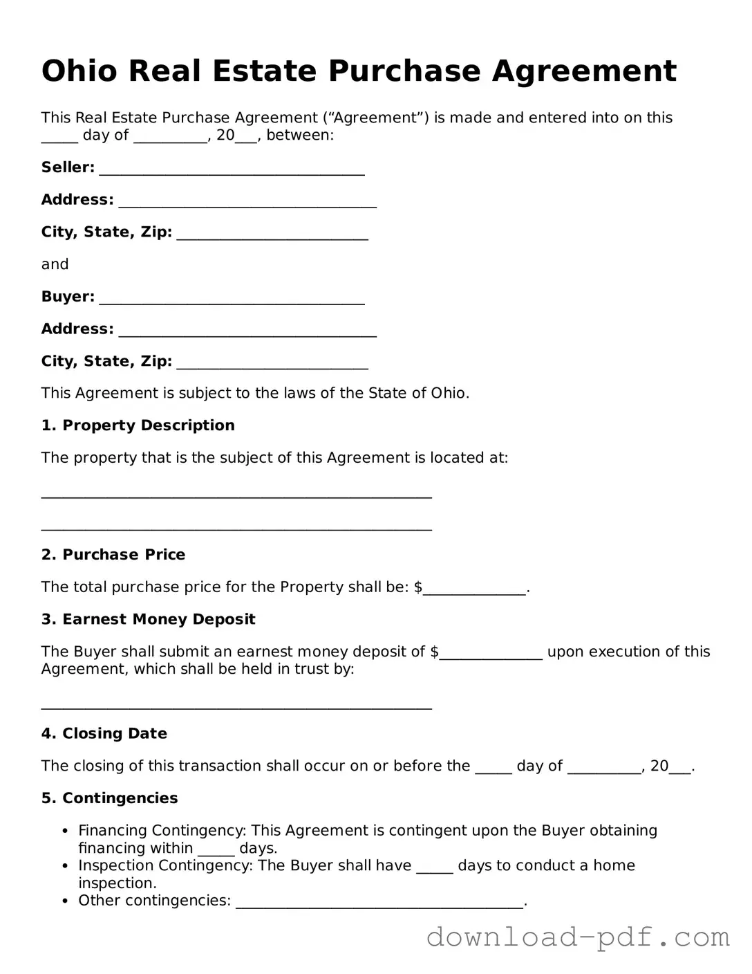 Ohio Real Estate Purchase Agreement Document