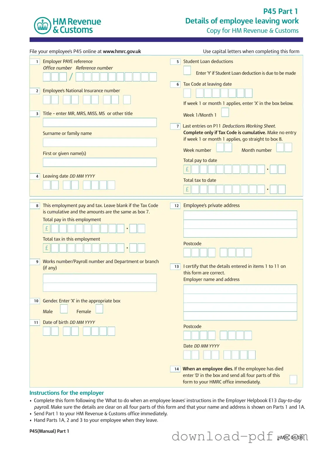 Get P 45 It Template in PDF