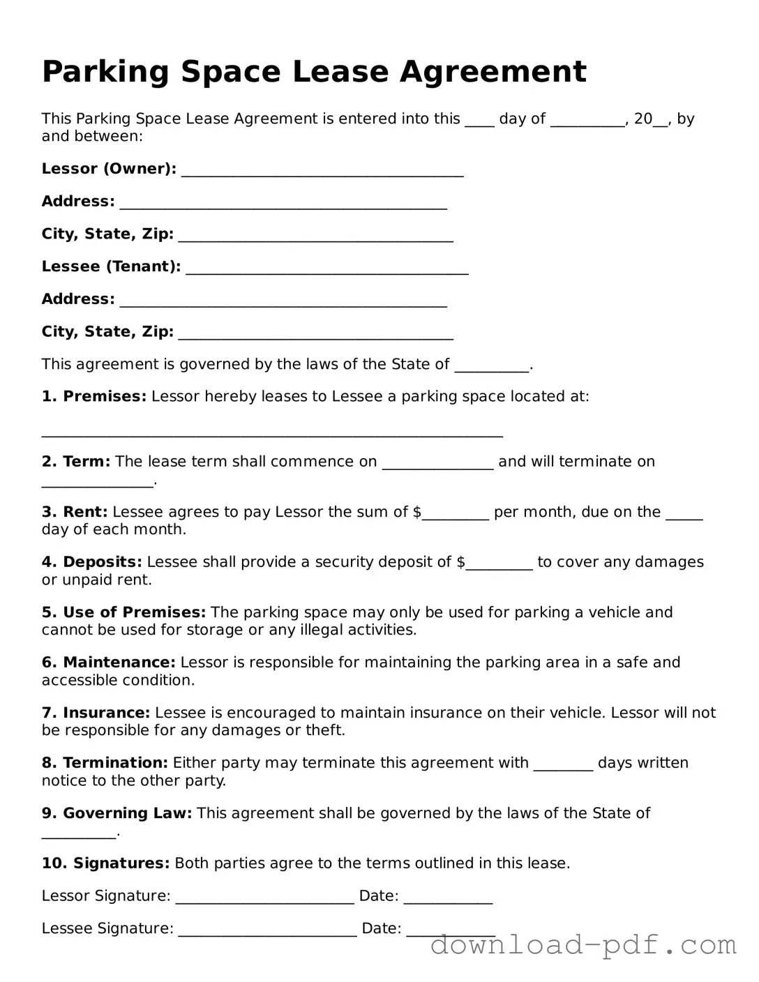 Free Parking Space Lease Agreement Template