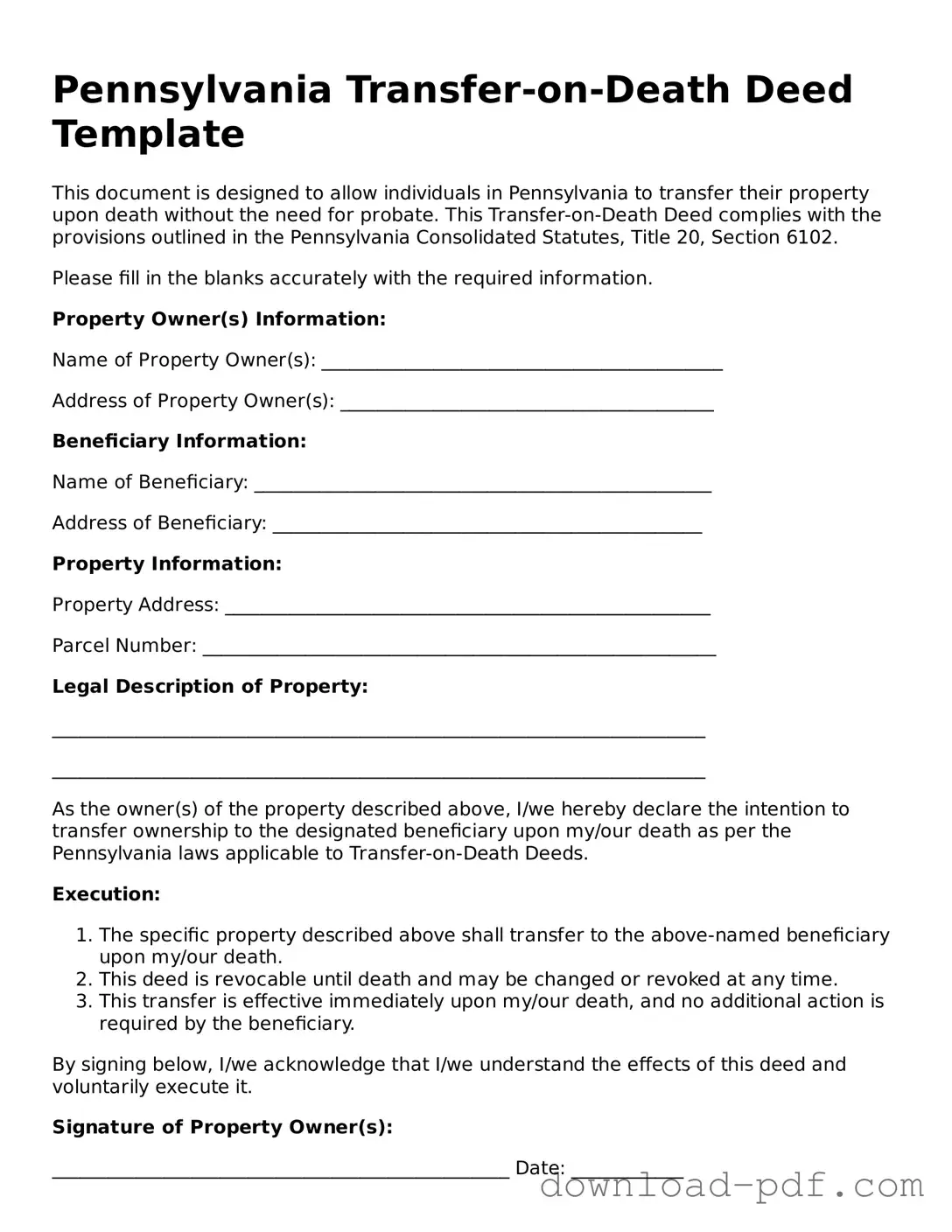 Pennsylvania Transfer-on-Death Deed Document