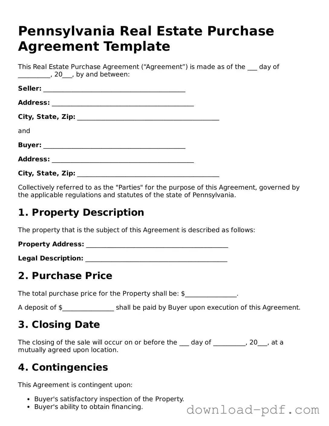 Pennsylvania Real Estate Purchase Agreement Document