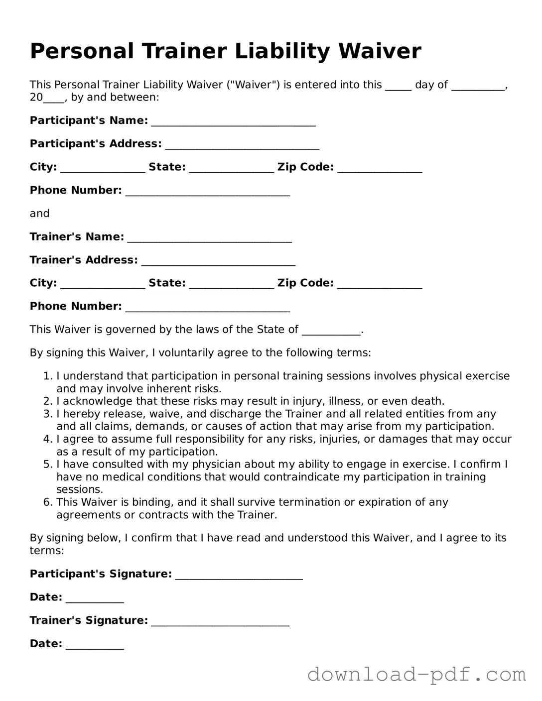 Free Personal Trainer Liability Waiver Template
