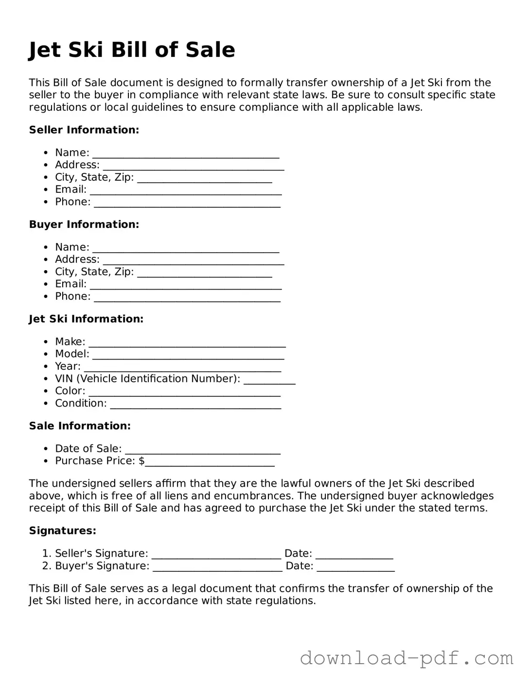 Free Jet Ski Bill of Sale Template