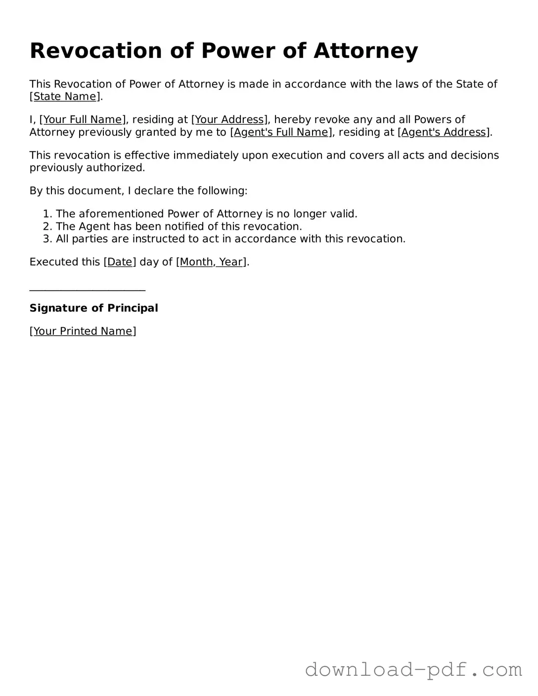 Free Revocation of Power of Attorney Template