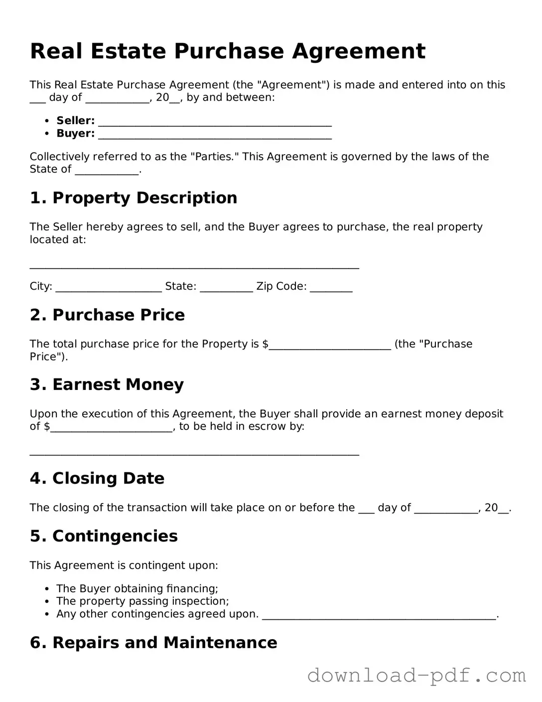 Free Real Estate Purchase Agreement Template