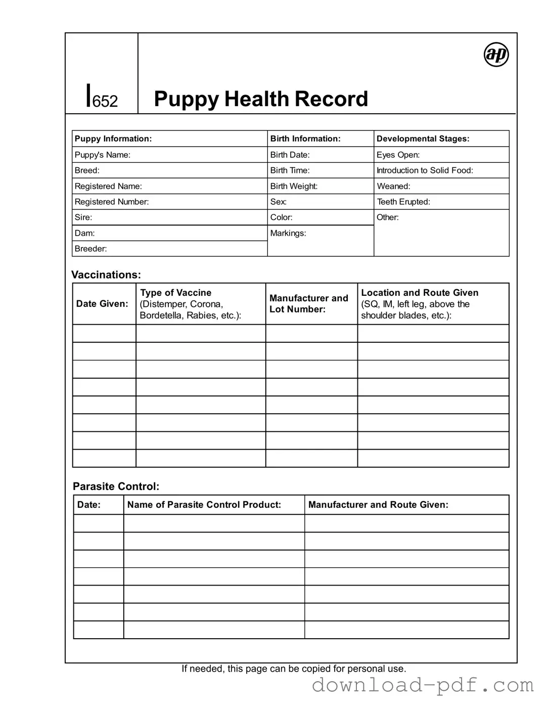 Get Puppy Health Record Template in PDF