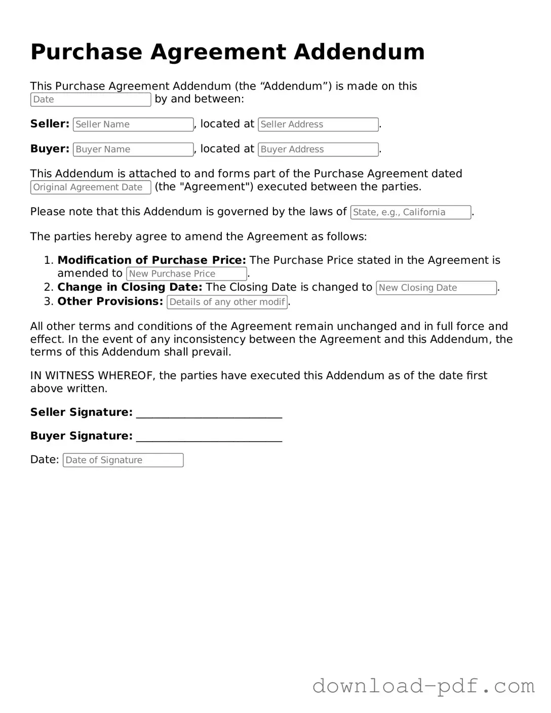 Free Purchase Agreement Addendum Template