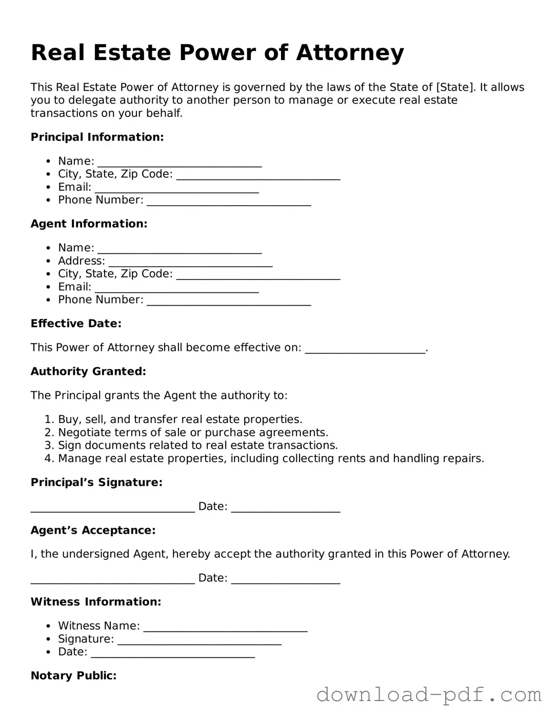 Free Real Estate Power of Attorney Template