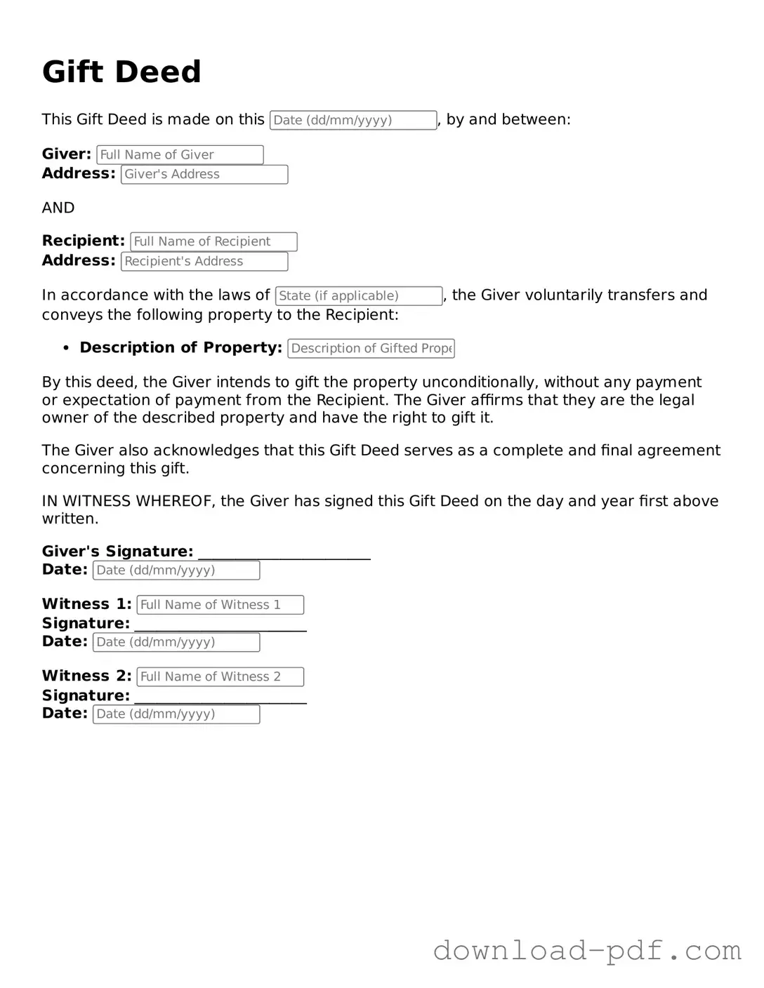 Free Gift Deed Template