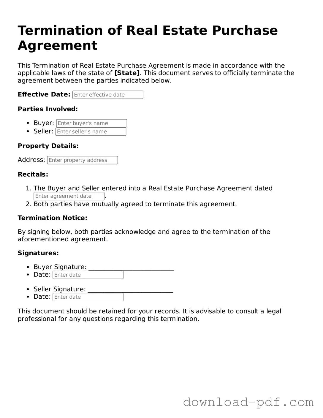 Free Termination of Real Estate Purchase Agreement Template
