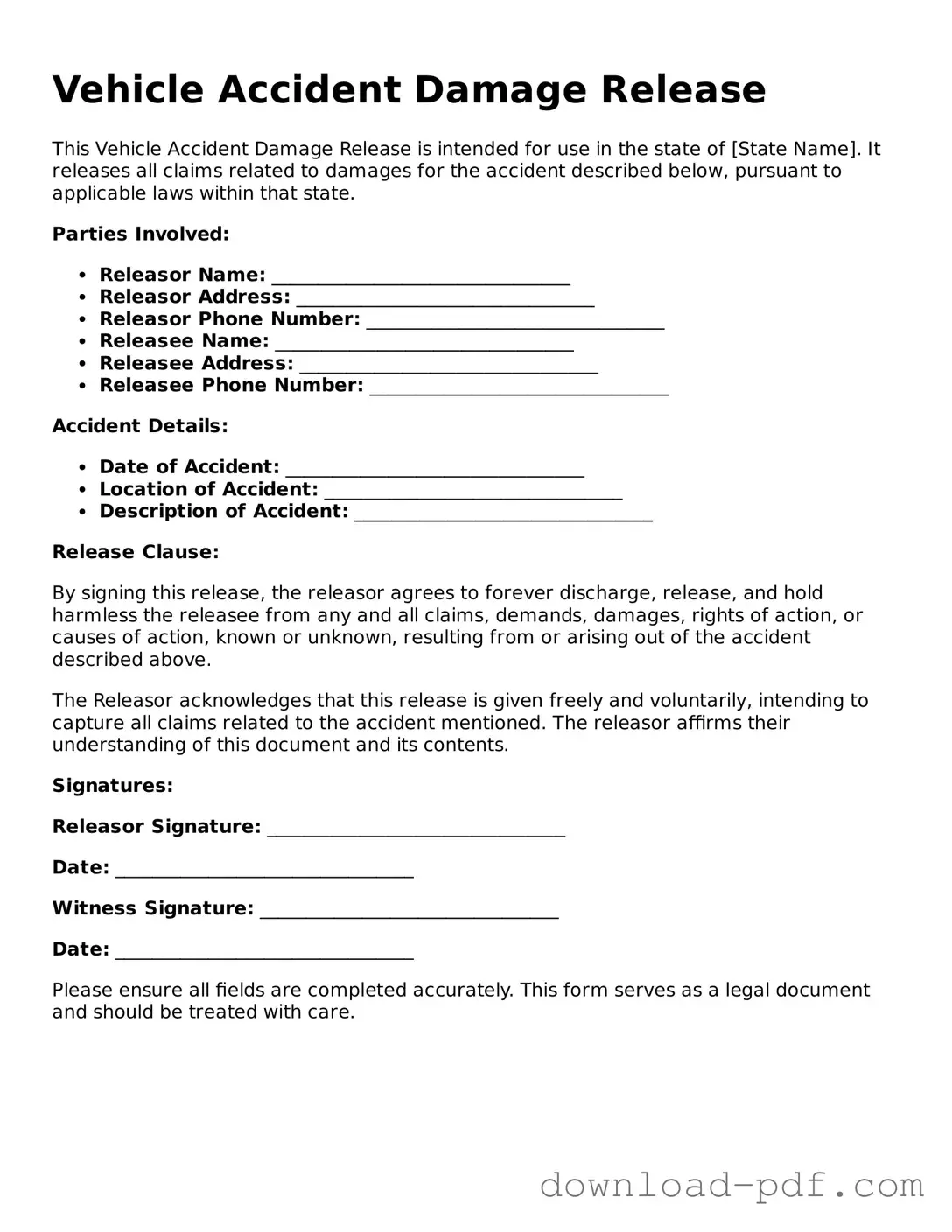 Free Vehicle Accident Damage Release Template