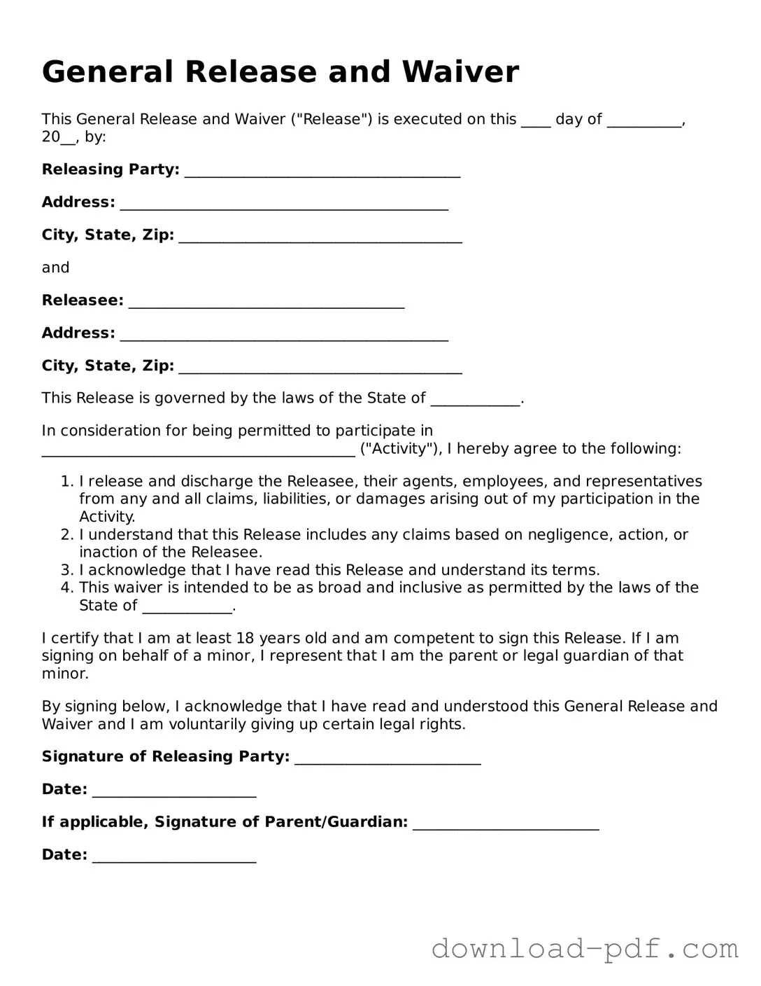 Free General Release and Waiver Template