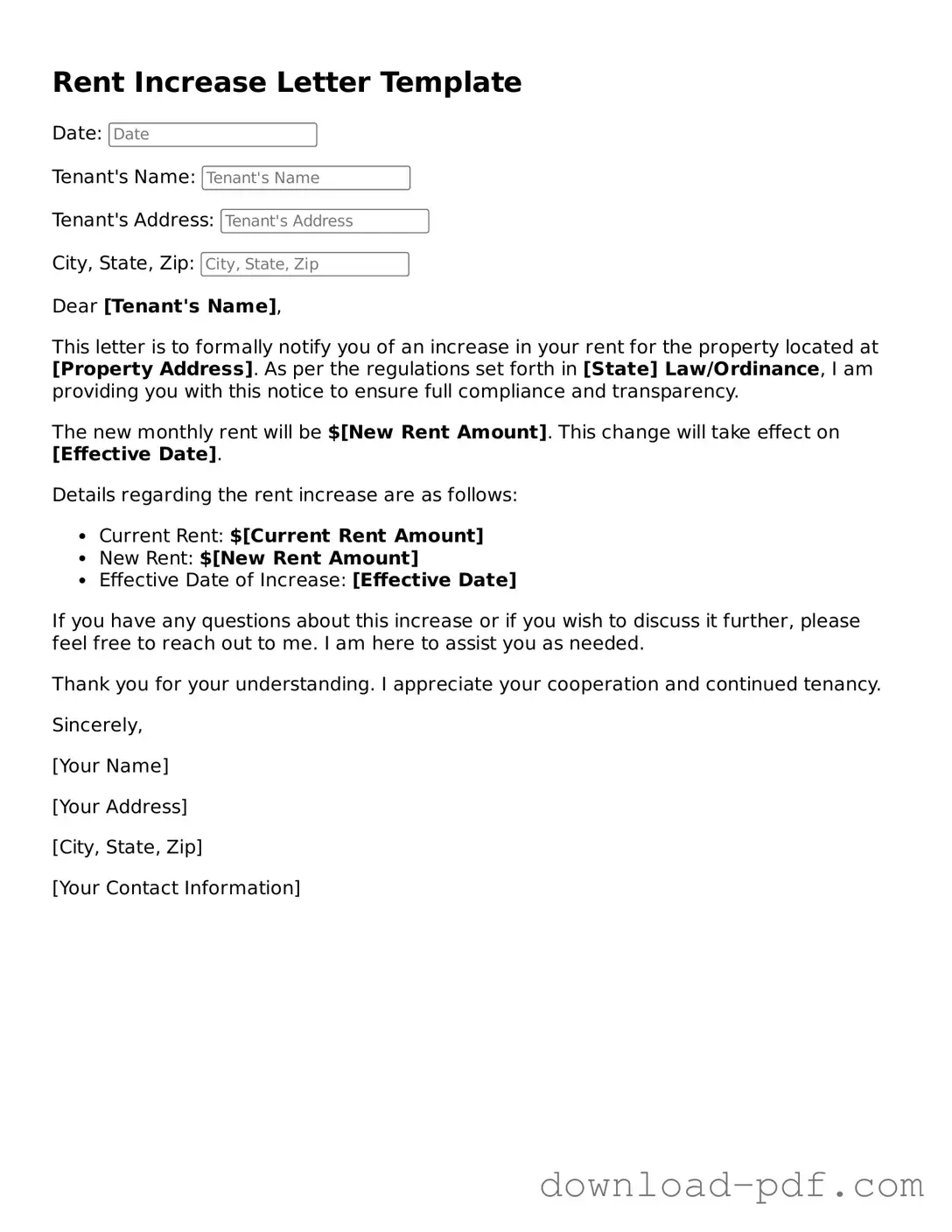 Free Rent Increase Letter Template