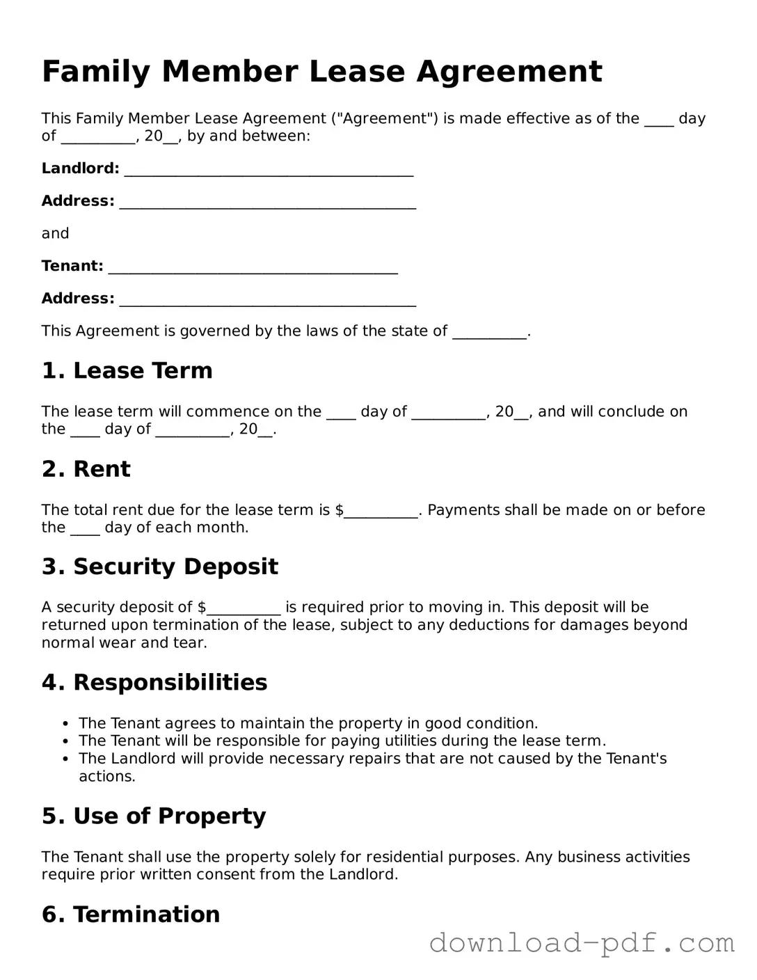 Free Family Member Lease Agreement Template