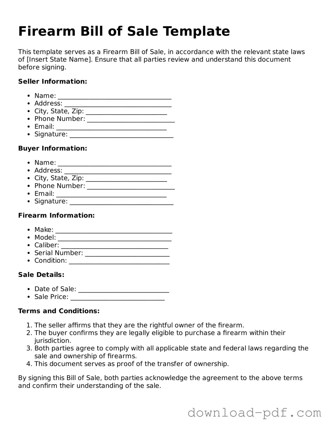 Free Firearm Bill of Sale Template