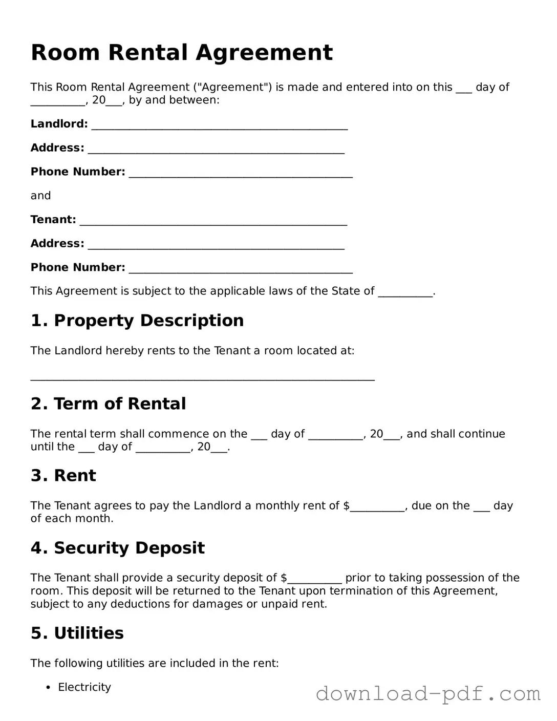Free Room Rental Agreement Template