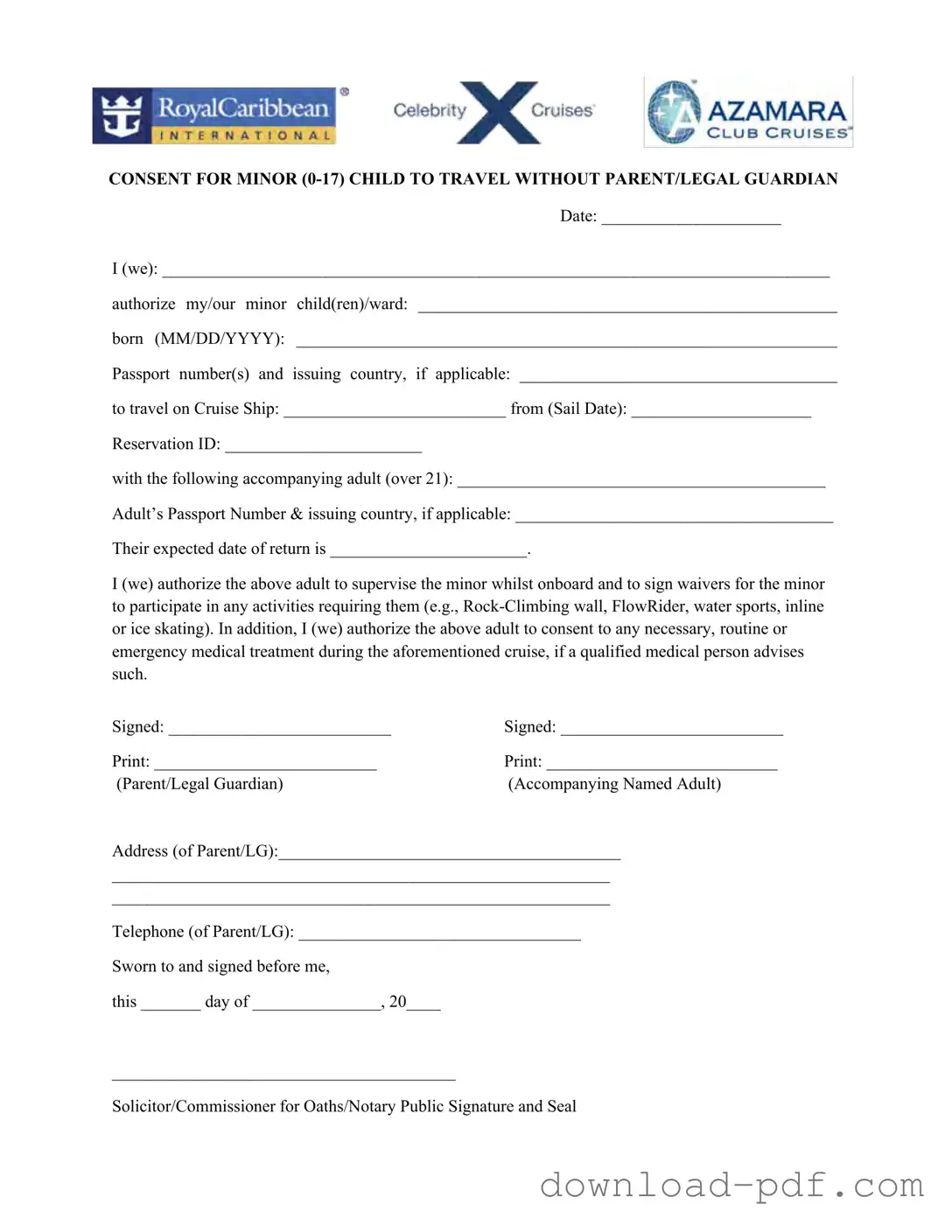 Get Royal Caribbean Parental Consent Template in PDF