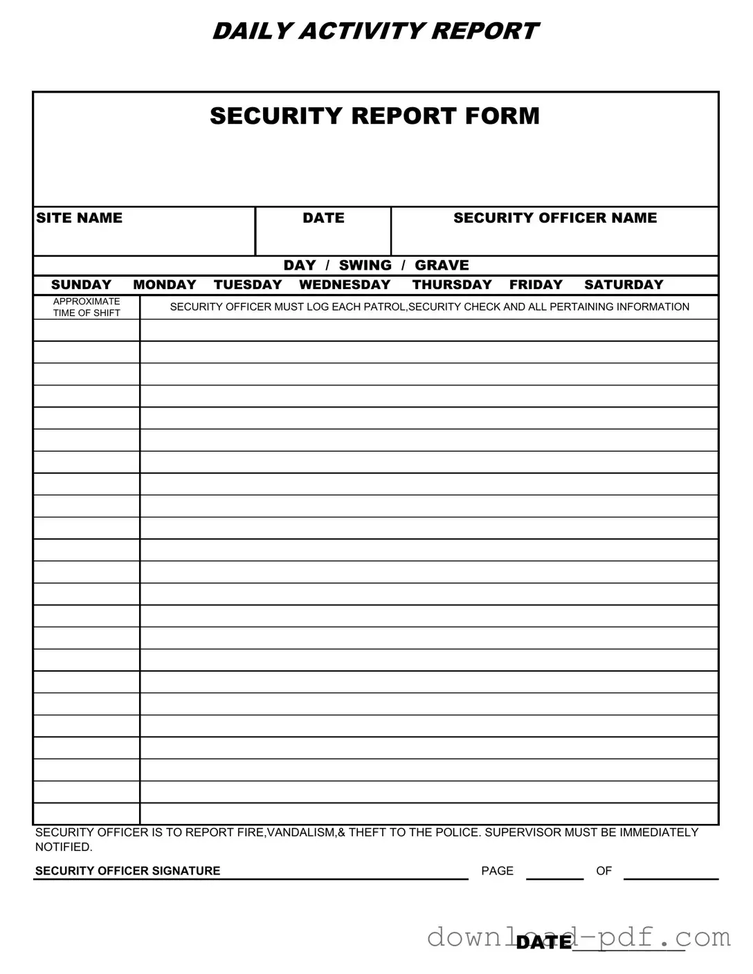 Get Security Guard Daily Report Sample Template in PDF