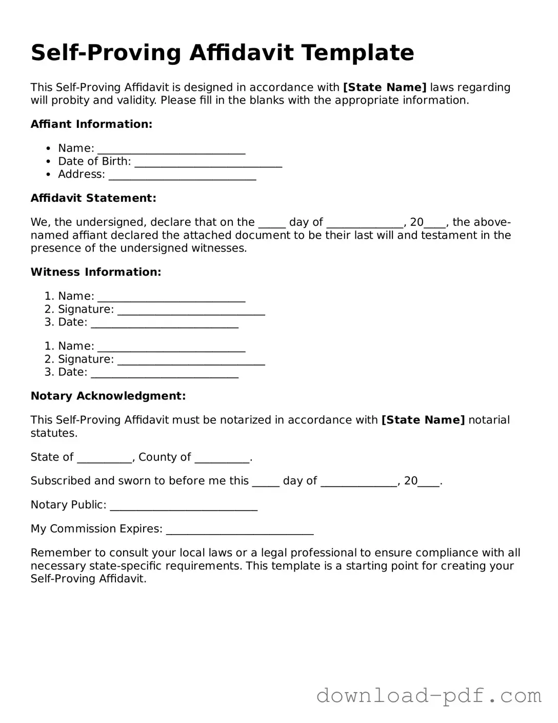 Free Self-Proving Affidavit Template