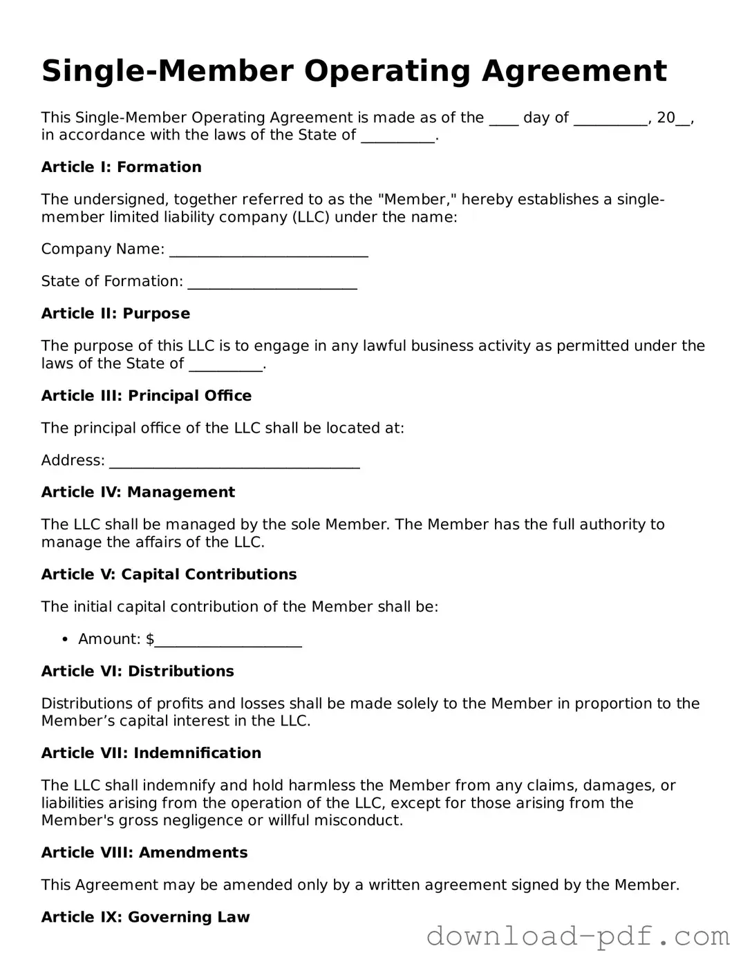 Free Single-Member Operating Agreement Template