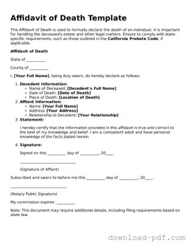 Free Affidavit of Death Template