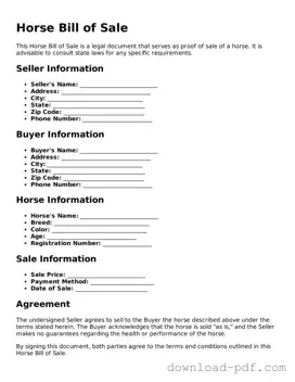 Free Horse Bill of Sale Template