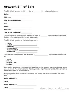 Free Artwork Bill of Sale Template