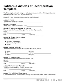 California Articles of Incorporation Document
