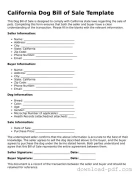 California Dog Bill of Sale Document