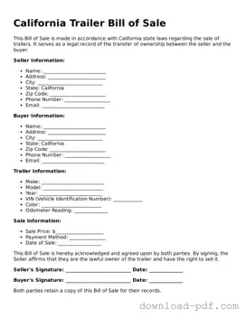 California Trailer Bill of Sale Document