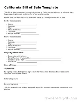 California Bill of Sale Document