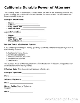 California Durable Power of Attorney Document