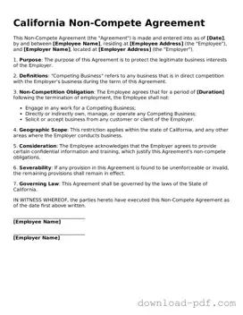 California Non-compete Agreement Document