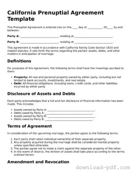 California Prenuptial Agreement Document
