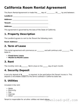 California Room Rental Agreement Document
