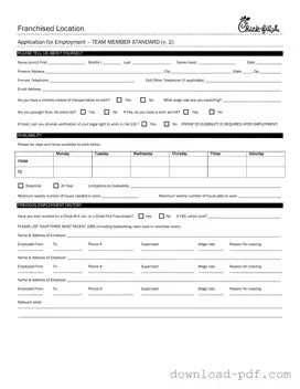 Get Chick Fil A Job Application Template in PDF